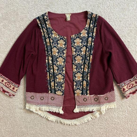 Gimmicks by BKE Boho Fringe Large Cardigan Embroidered Aztec Pattern Jacket‎ - Picture 1 of 12